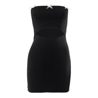 Hollow out bowknot solid backless tube cut out mini dress