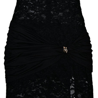 Lace ruched see through hollow out high slit cut out maxi dress