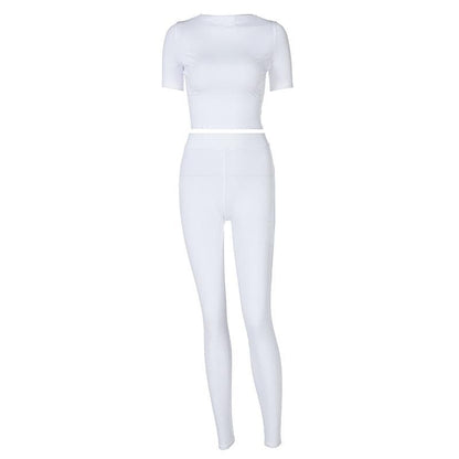 Short sleeve crewneck solid pant set