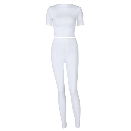 Short sleeve crewneck solid pant set