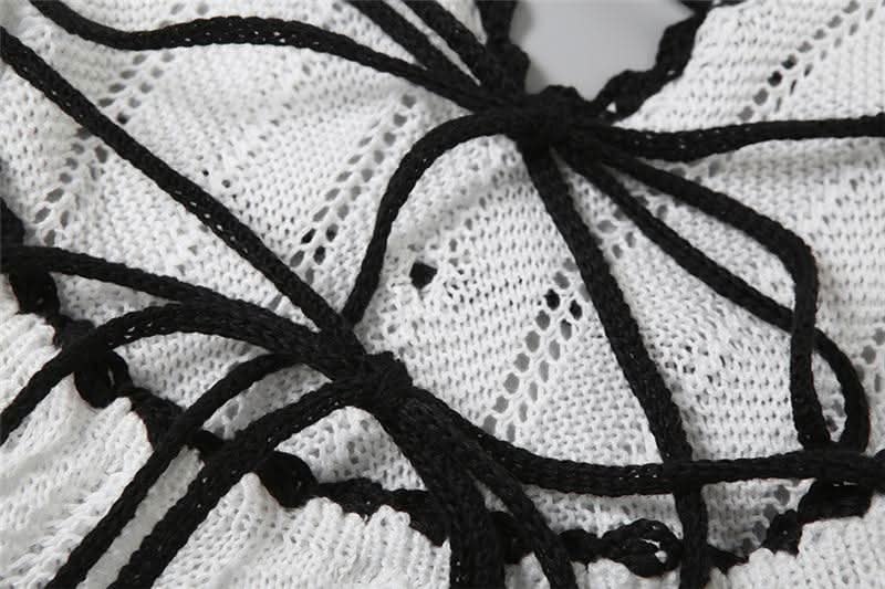 Halter v neck backless self tie knitted maxi dress