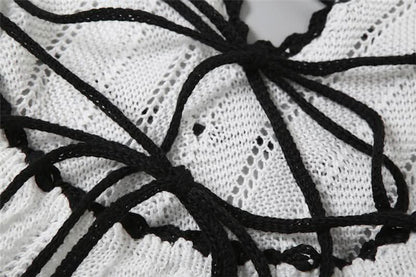 Halter v neck backless self tie knitted maxi dress