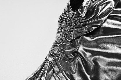 Metallic drawstring irregular one shoulder mini skirt set-final-sale