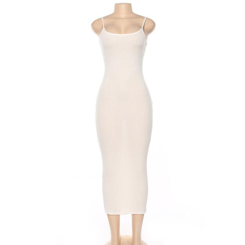 Ribbed solid cami midi dress