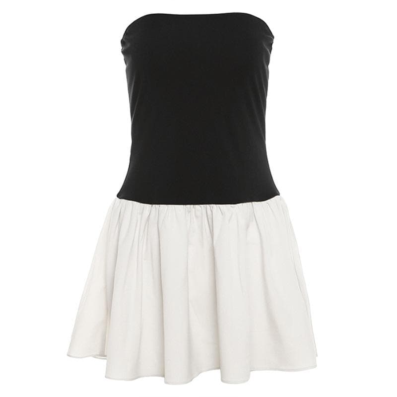 Ruched backless contrast sleeveless tube mini dress