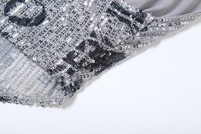 Halter cowl neck glitter buckle print top