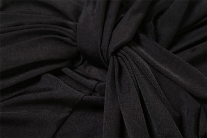 Knotted slit solid long sleeve ruched maxi dress-final-sale