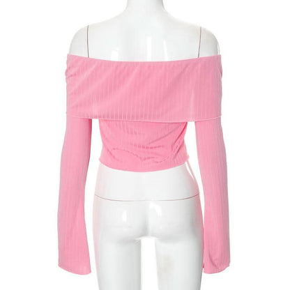 Irregular off shoulder bowknot ribbon long sleeve top