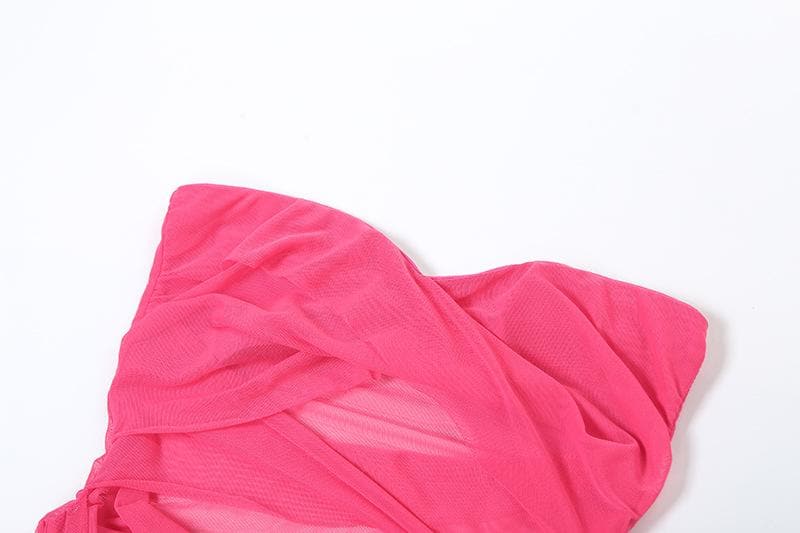 Mesh ruched hollow out see through tube cut out maxi dress