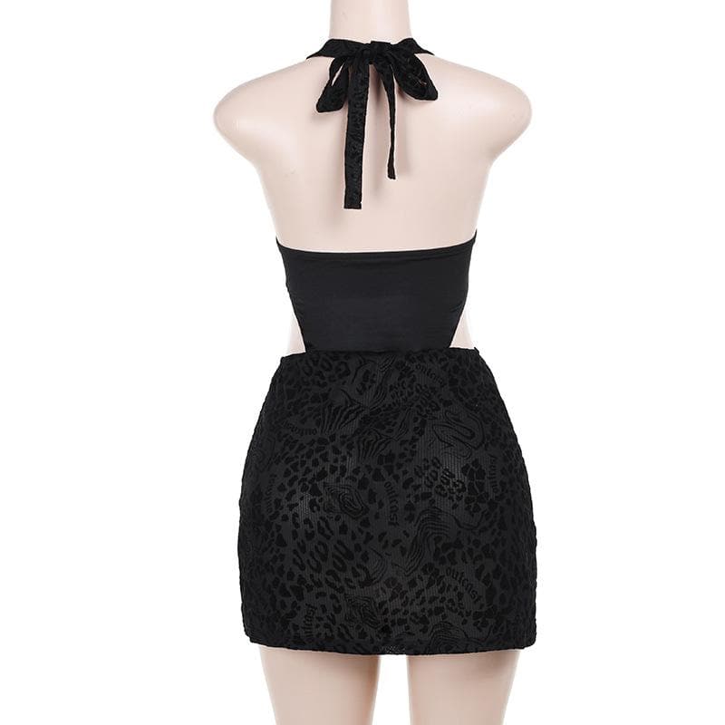 Halter leopard print o ring knotted mini dress