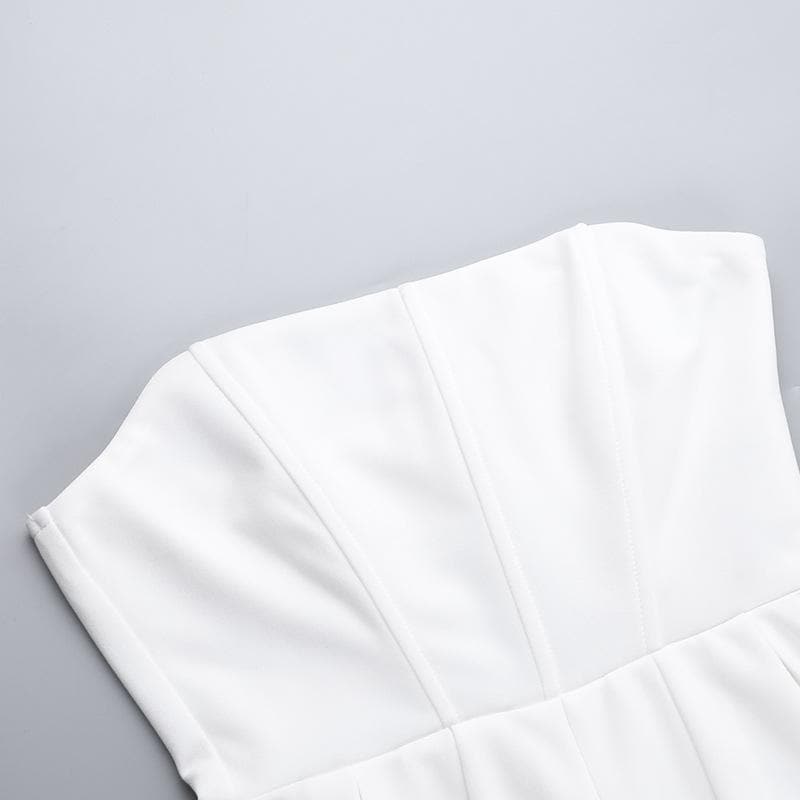 Bustier zip-up backless solid pleated tube mini dress