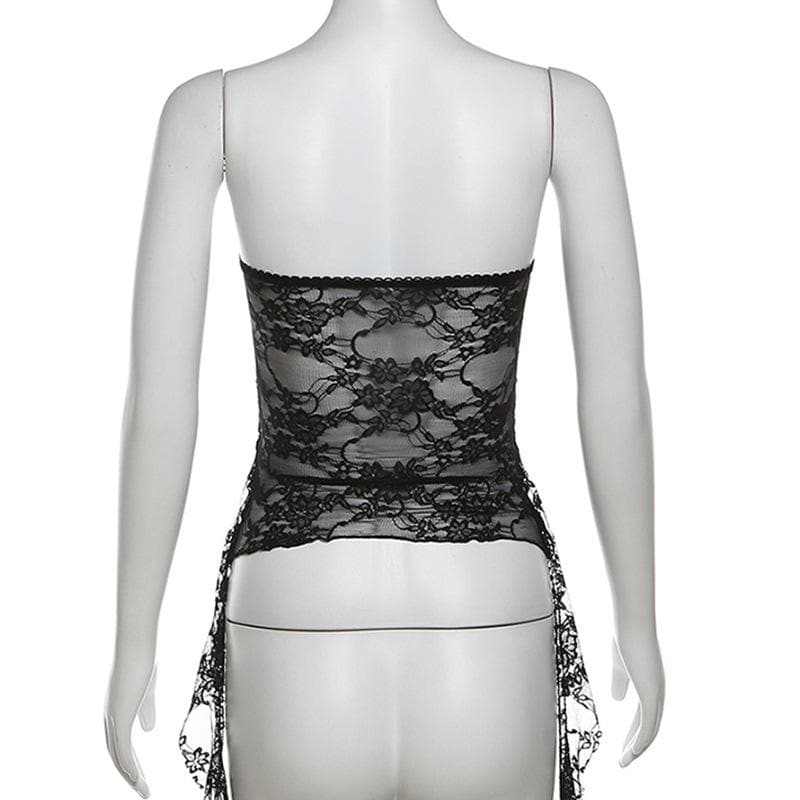Ruffle lace backless solid tube top
