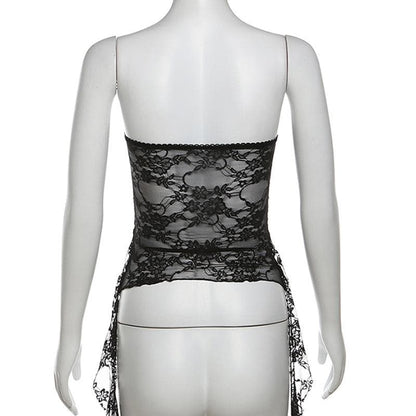 Ruffle lace backless solid tube top