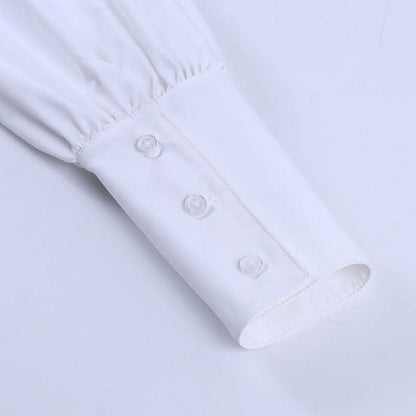 Long sleeve button turnover collar pocket solid top