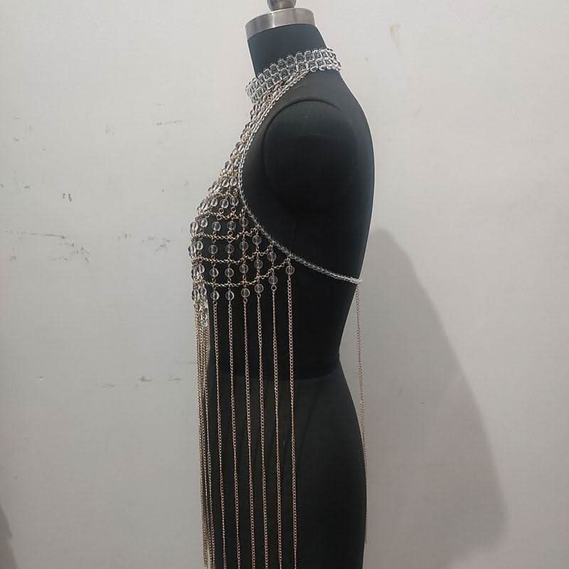 Halter hollow out metal chain backless cut out top