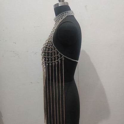 Halter hollow out metal chain backless cut out top