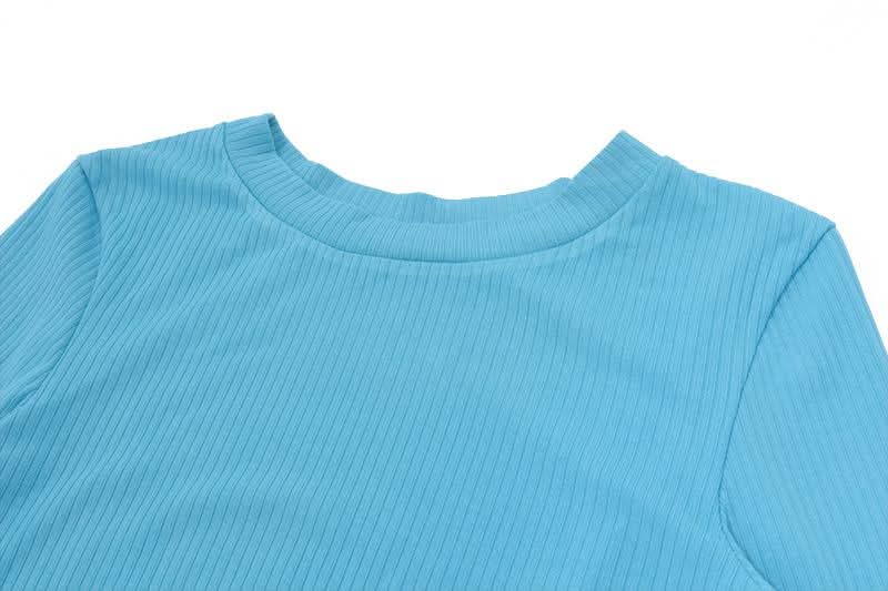 Crewneck long sleeve belt knotted knitted top