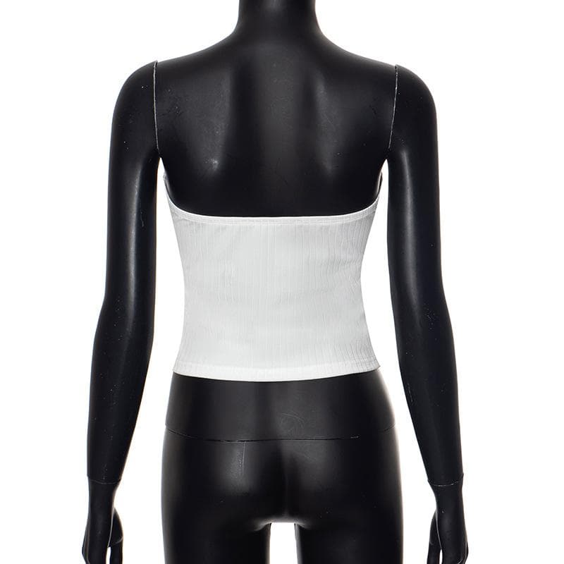 Bowknot ribbon ribbed lace hem backless tube top