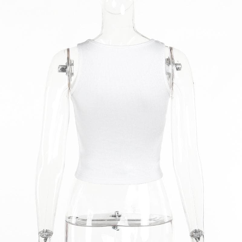 Bowknot pattern ribbed u neck contrast tank top