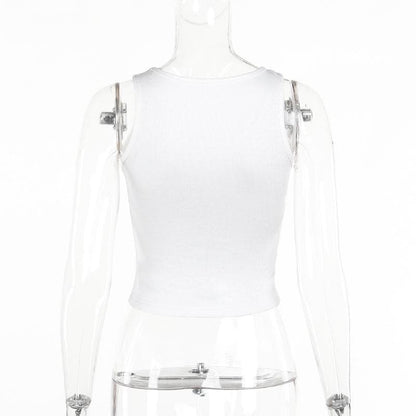 Bowknot pattern ribbed u neck contrast tank top