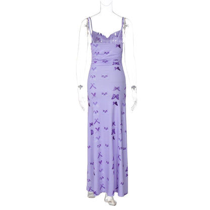 Butterfly print ruched cami maxi dress
