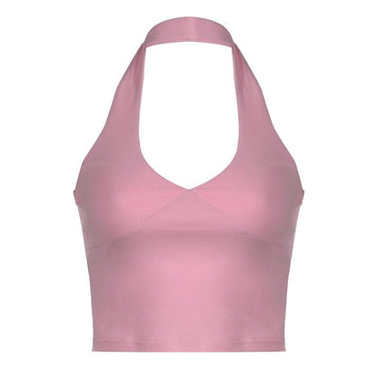 Halter backless solid crop top