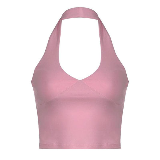 Halter backless solid crop top