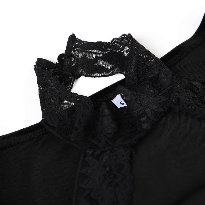 Halter long sleeve velvet lace hem 2 piece top