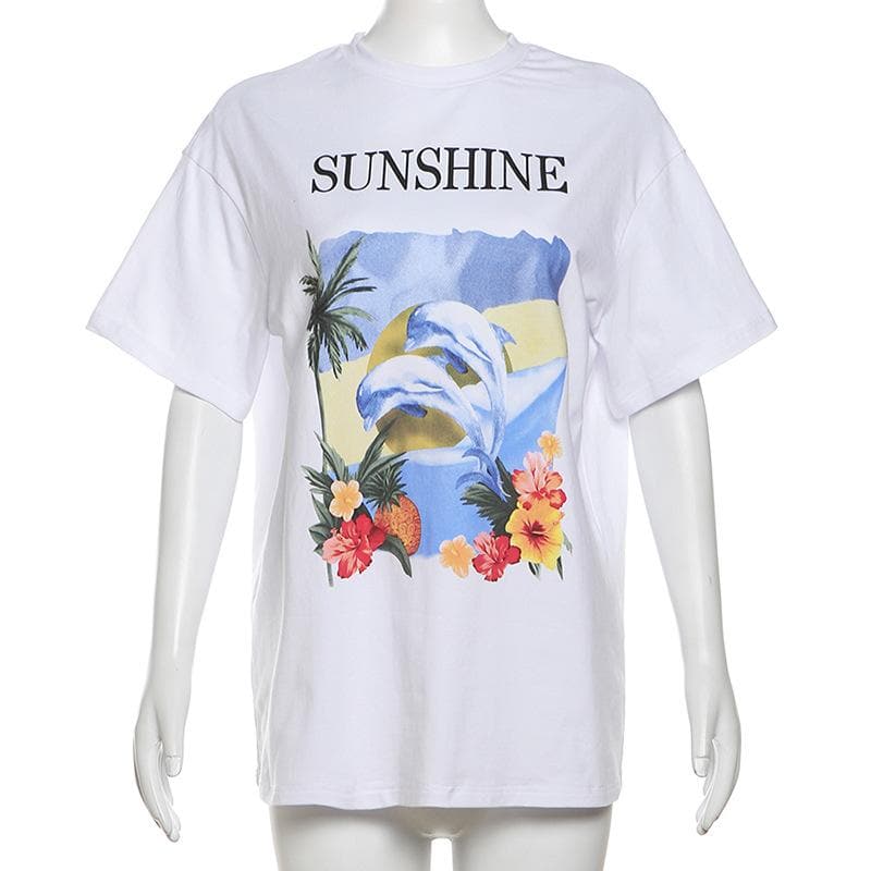 Short sleeve crewneck print top