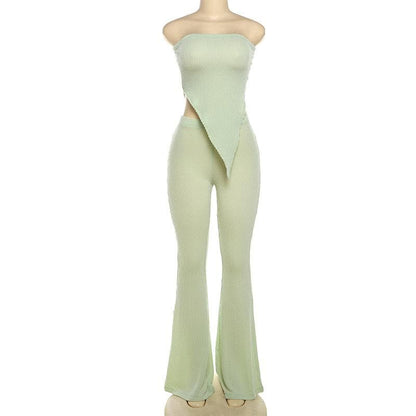 Irregular textured backless high rise solid tube pant set