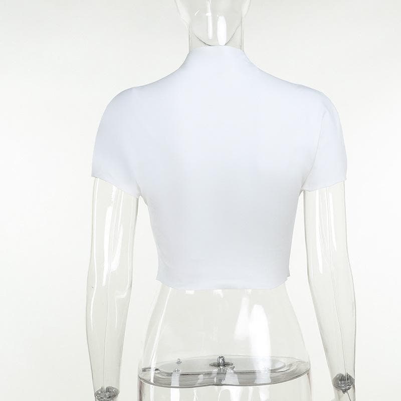 Short sleeve print high neck crop top