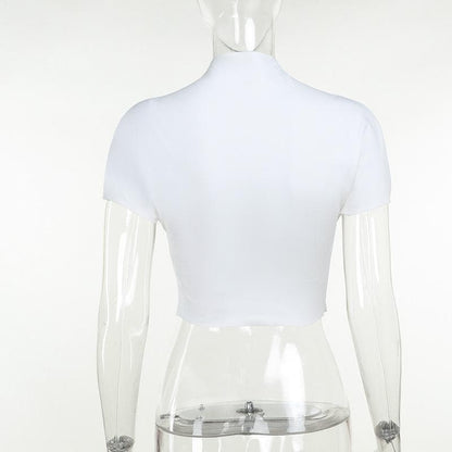 Short sleeve print high neck crop top