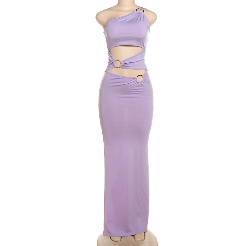 One shoulder o ring hollow out slit cut out maxi dress