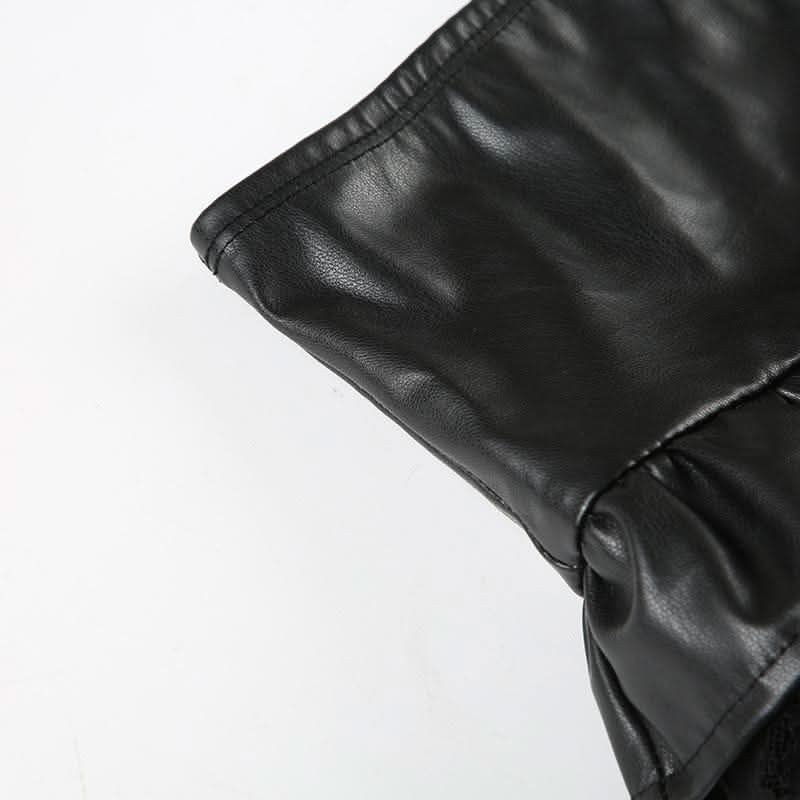 PU leather lace patchwork ruched mini skirt-final-sale