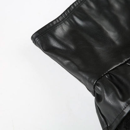 PU leather lace patchwork ruched mini skirt-final-sale