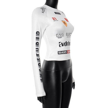 Long sleeve crewneck abstract contrast top
