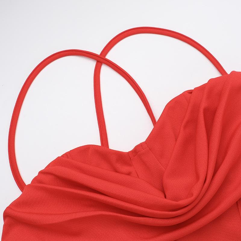 Cowl neck bustier lace up high slit cami maxi dress