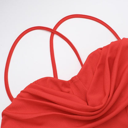 Cowl neck bustier lace up high slit cami maxi dress