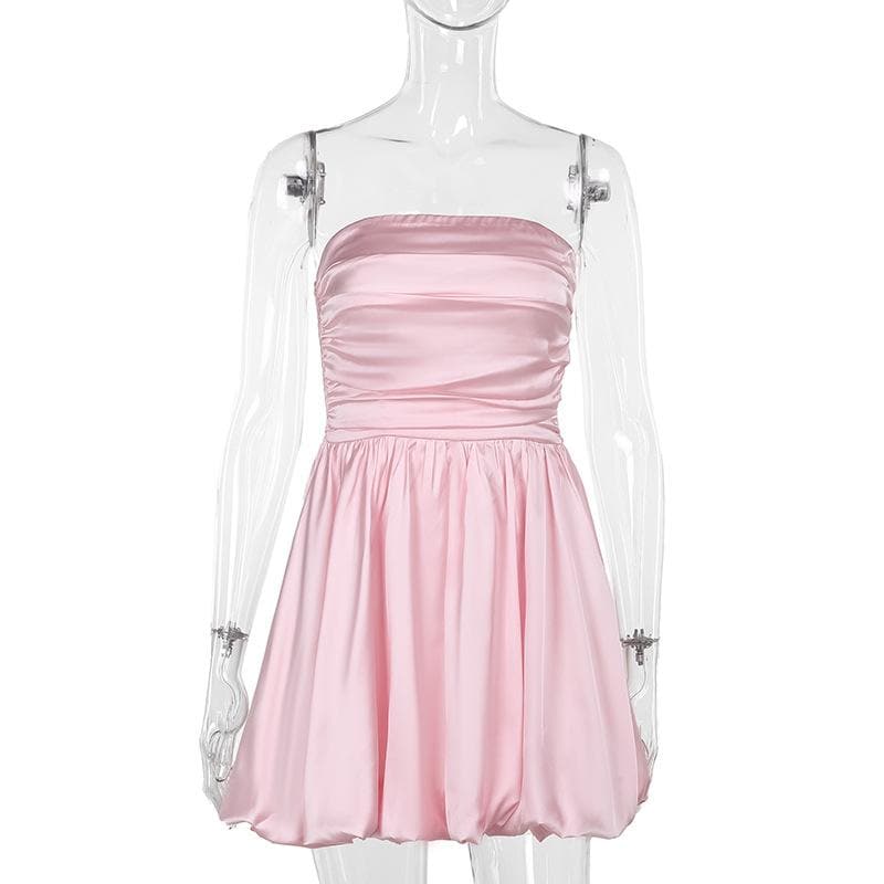 Ruched smocked solid backless tube mini dress