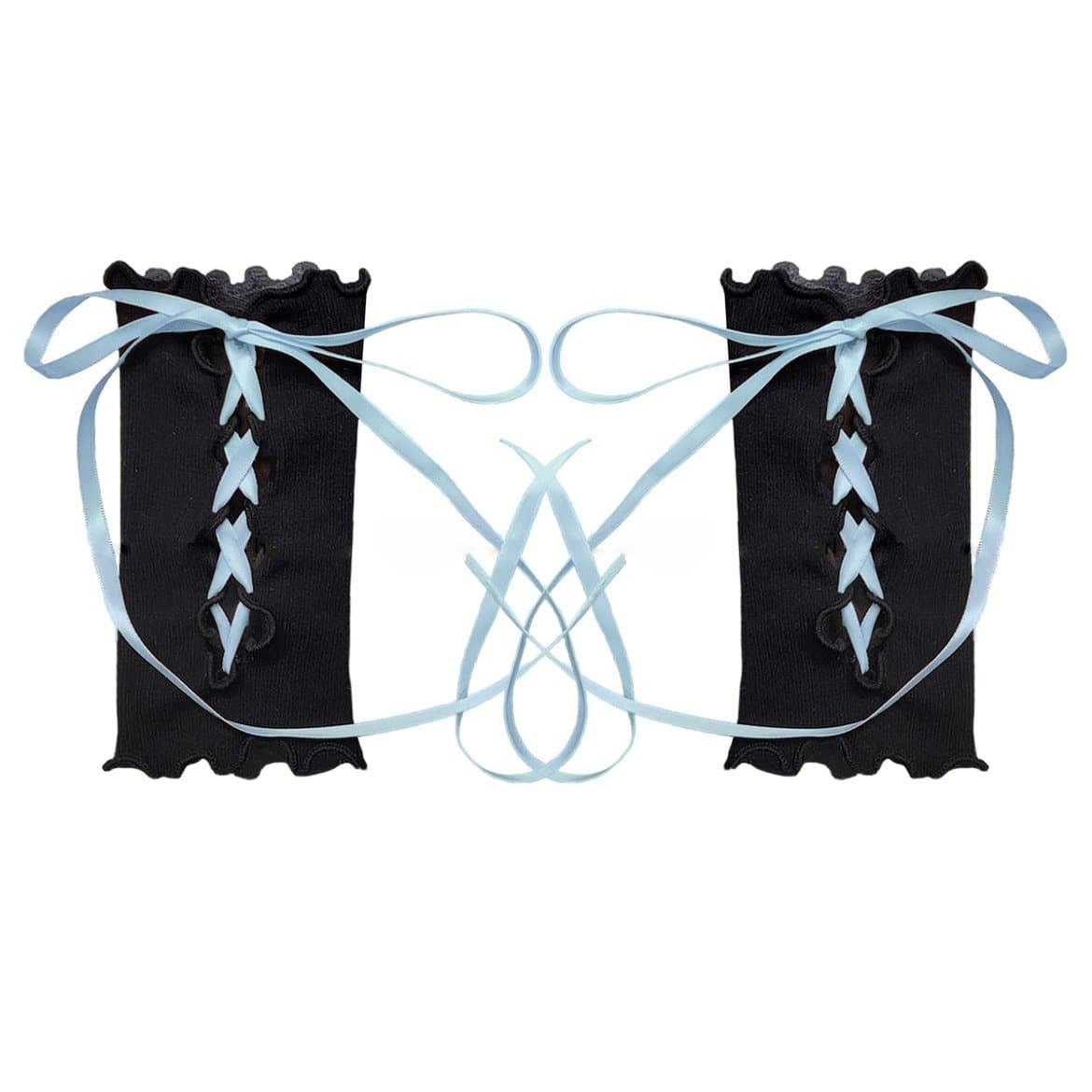 Ruffle lace up solid gloves