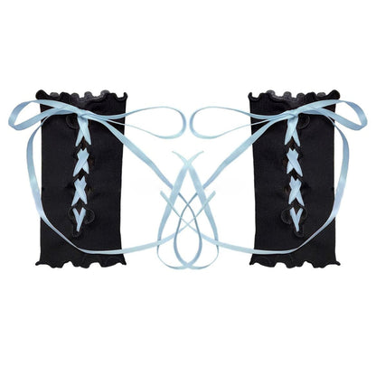 Ruffle lace up solid gloves