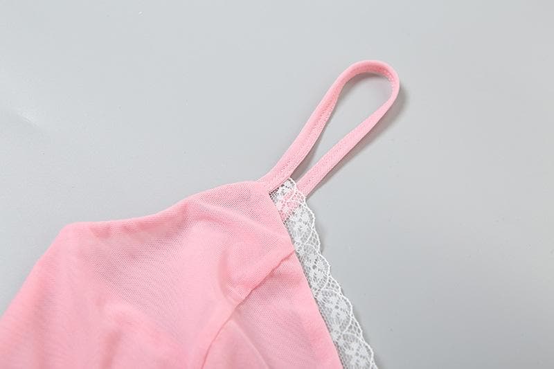 Bowknot lace v neck mesh irregular cami top