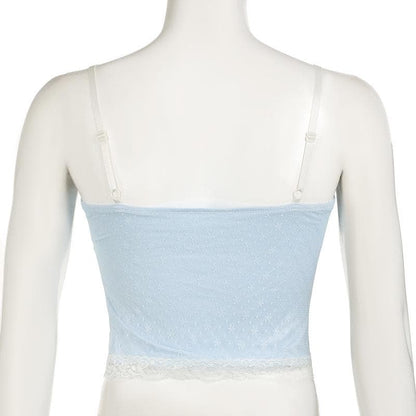 Lace slit flower applique bowknot cami top