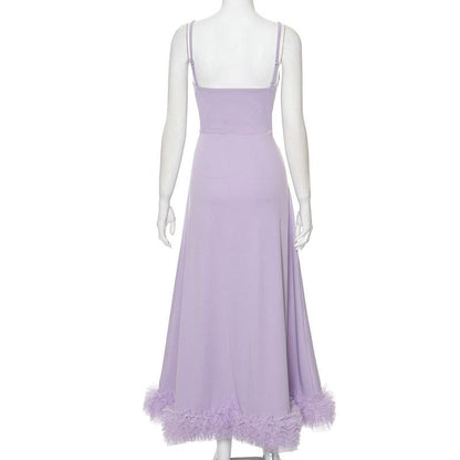 U neck ruffle backless cami maxi dress