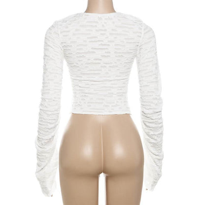 Long sleeve cross front textured top