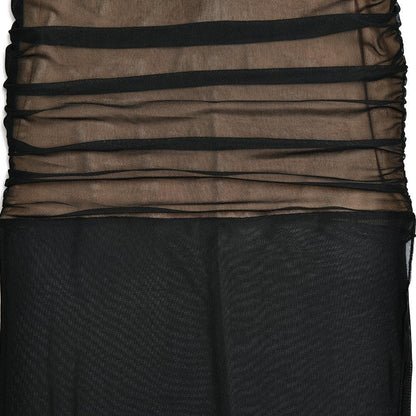 Mesh v neck ruched slit zip-up spaghetti strap maxi dress