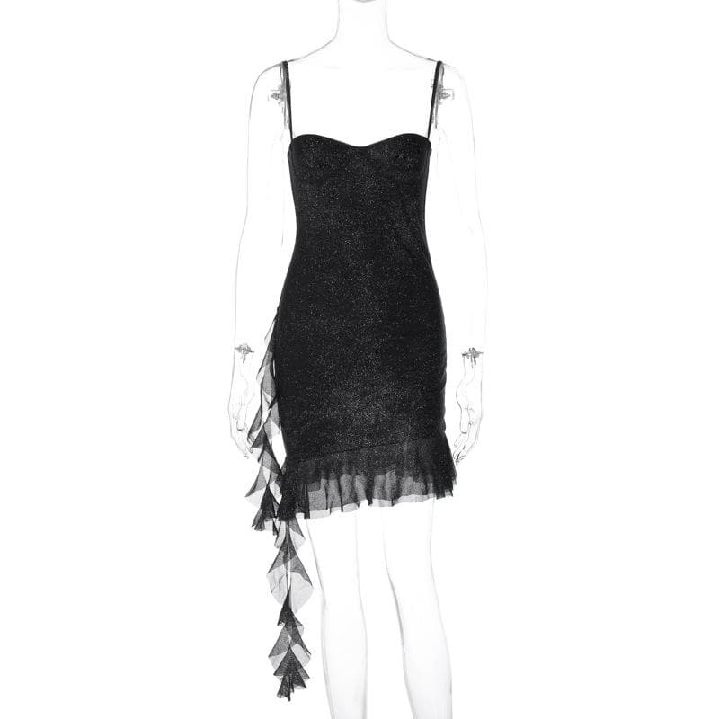 Sweetheart neck glitter ruffle cami mini dress