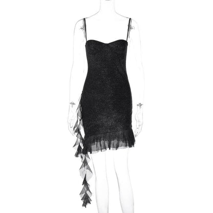 Sweetheart neck glitter ruffle cami mini dress