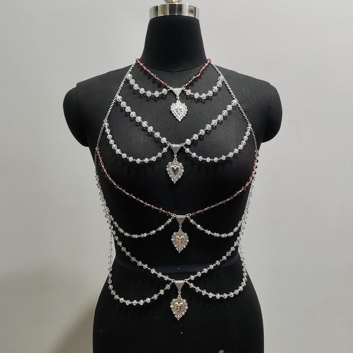 Halter layered pendant beaded backless top
