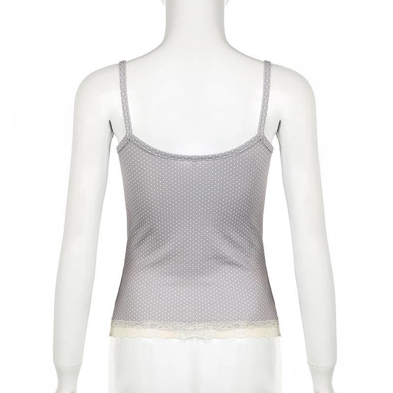 Lace hem polka dot rose applique cami top